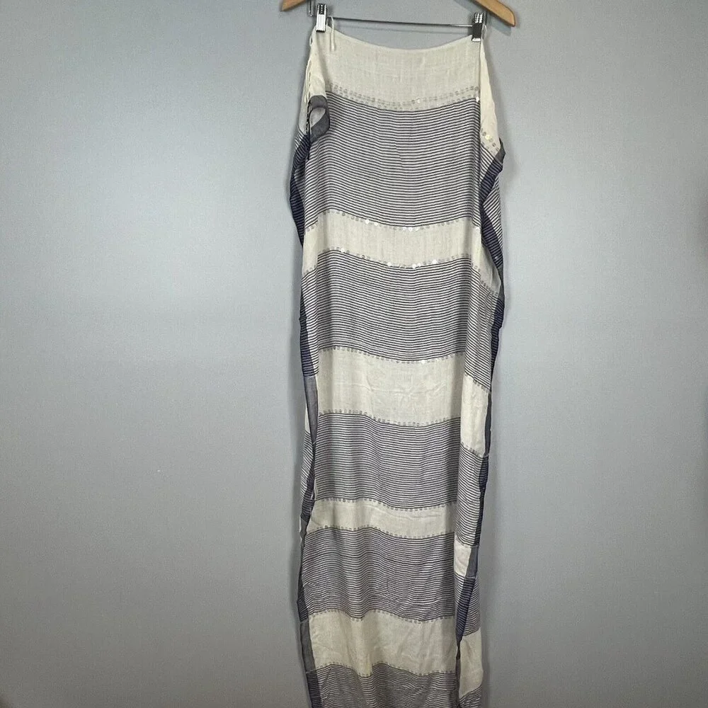 Chico's Nautical Stripe Straight Oblong Scarf Blue Natural Stripe‎ NWT